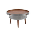 Mesa de Centro Redonda con Acabado de Madera y Detalles Metálicos Elegantes
