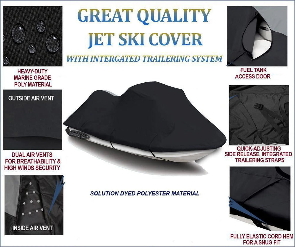 Midnight PWC 600D JET SKI Cover Compatible for Kawasaki ZXi 1100 / JH1100 1996 1997 1998 1999 2000 2001 2002 2003 2 Seater