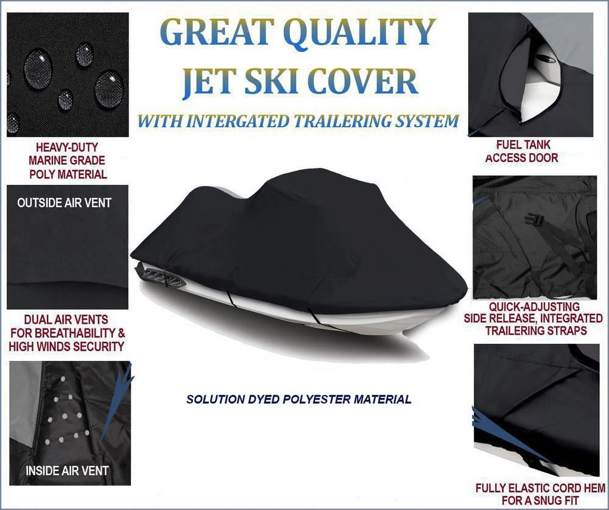 Midnight PWC 600D JET SKI Cover Compatible for Kawasaki ZXi 1100 / JH1100 1996 1997 1998 1999 2000 2001 2002 2003 2 Seater